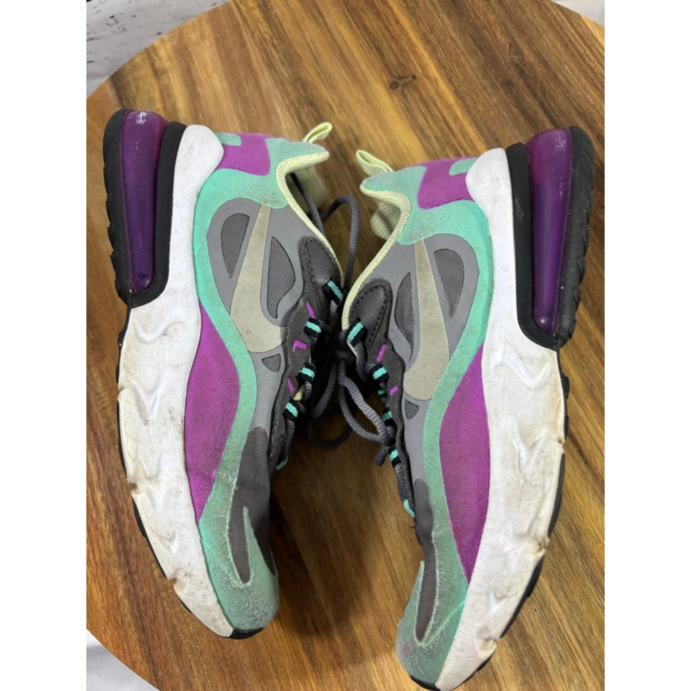 Girls Nike Air Max 270 React Sneakers 3.5Y Grey Mint Green Purple